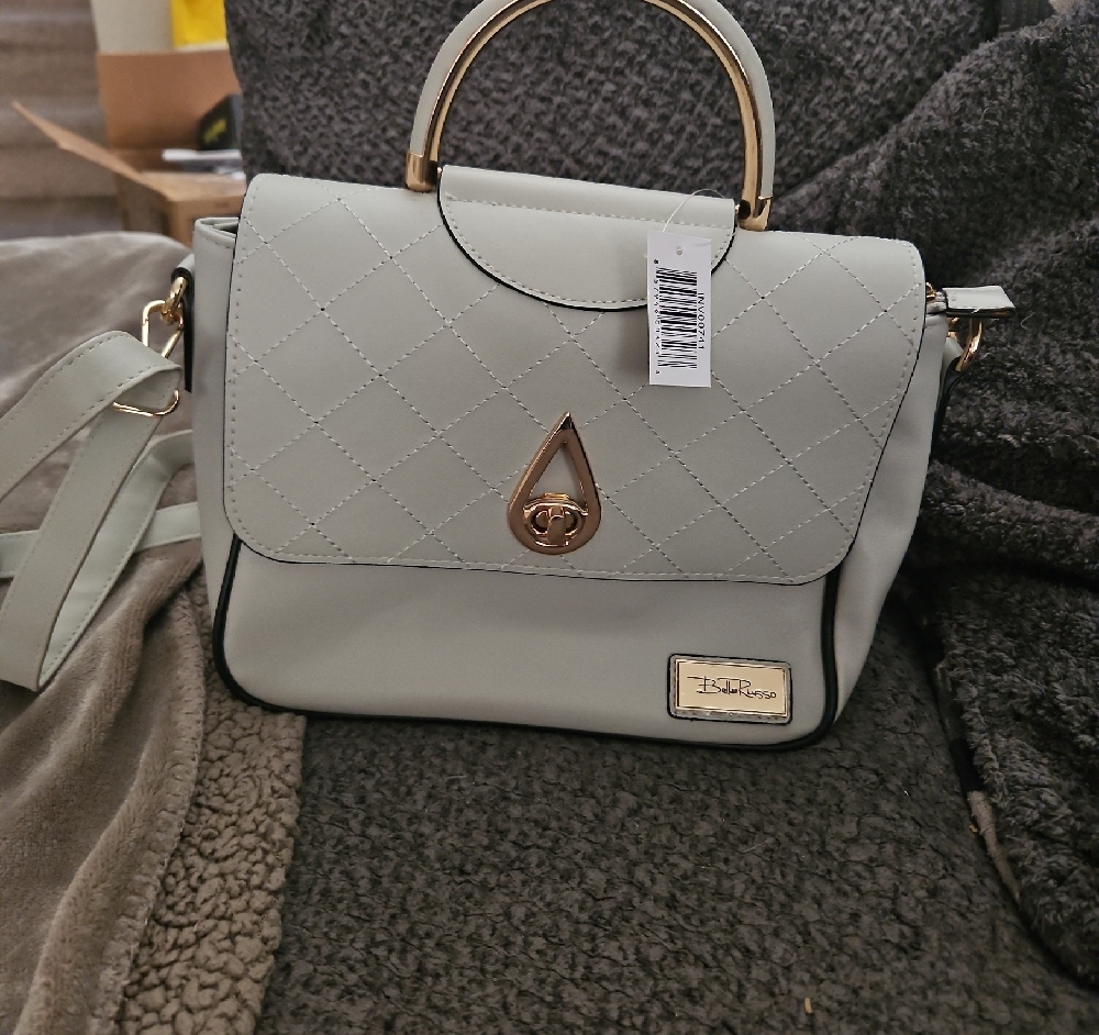 Gray Structured Satchel with Teardrop Detail